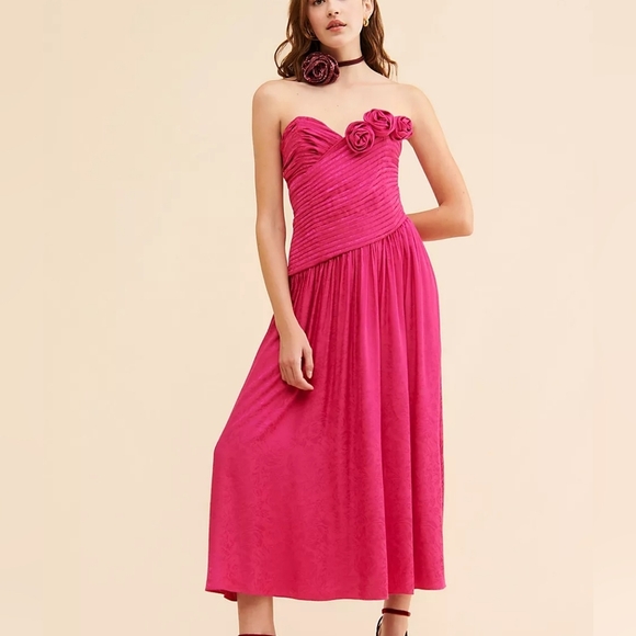 Free People Make An Entrance Strapless Sweetheart Neck Floral Satin Maxi Dress 0 - Picture 1 of 15